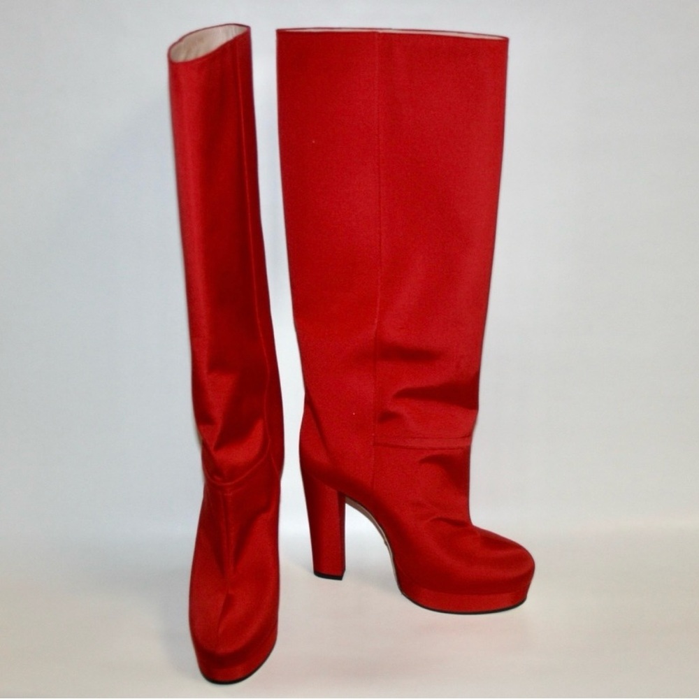 Gucci Ribbed Fabric Larius Platform Knee High Boots‎ Shoes - Picture 2 of 6